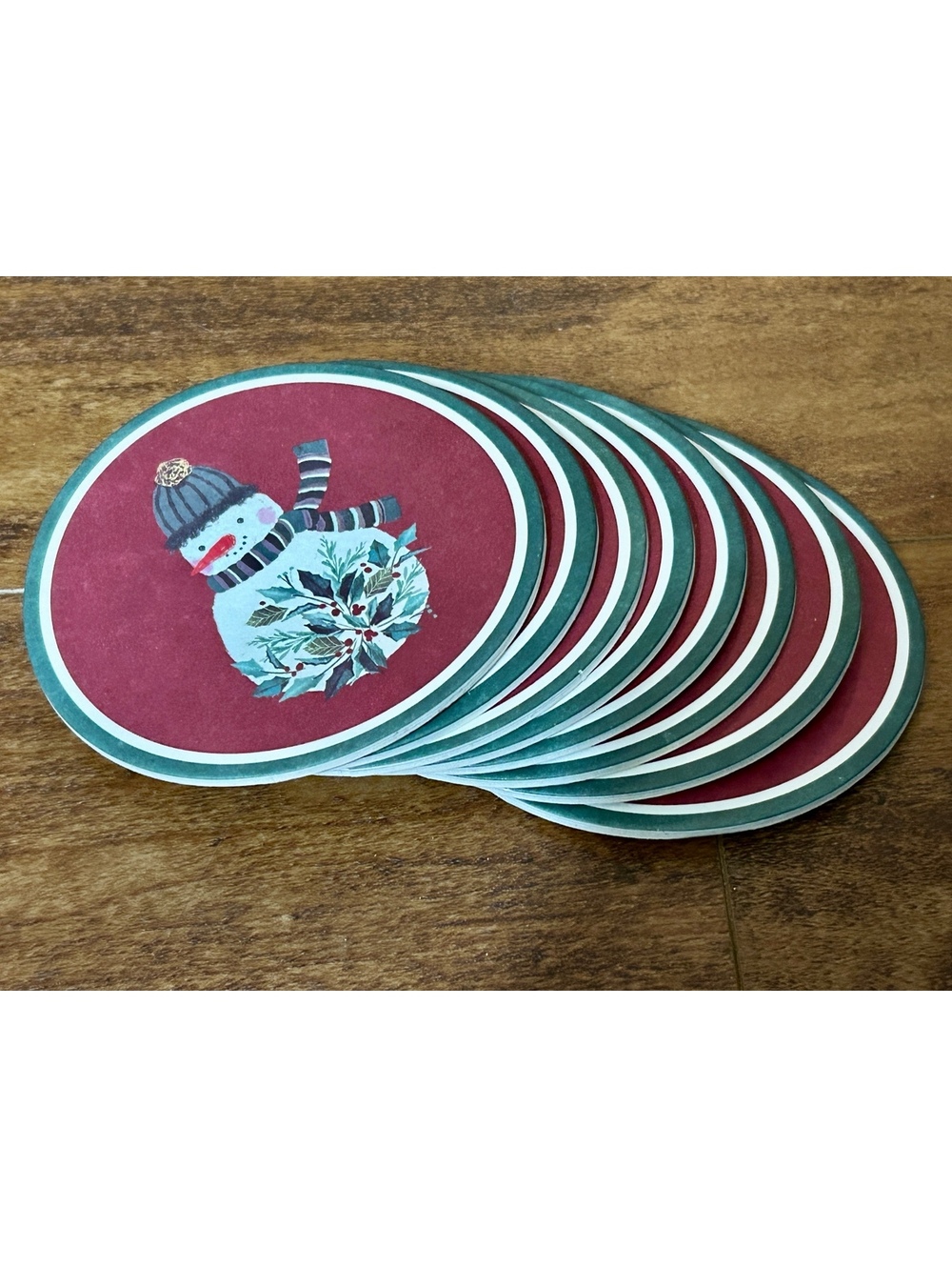 Set of 8 Round Christmas Snowman Paper Coasters